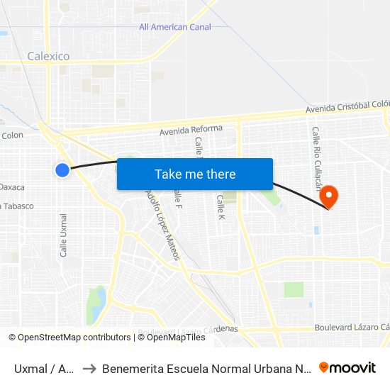 Uxmal / Avenida Jalisco to Benemerita Escuela Normal Urbana Nocturna Del Estado Ing. Jose G. Valenzuela map