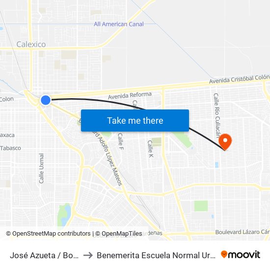 José Azueta / Boulevard Adolfo López Mateos to Benemerita Escuela Normal Urbana Nocturna Del Estado Ing. Jose G. Valenzuela map