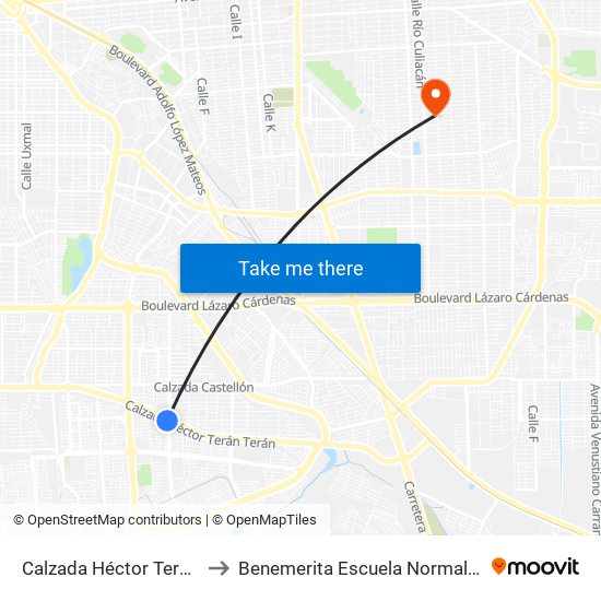 Calzada Héctor Terán Terán / Calzada Lombardo Toledano to Benemerita Escuela Normal Urbana Nocturna Del Estado Ing. Jose G. Valenzuela map