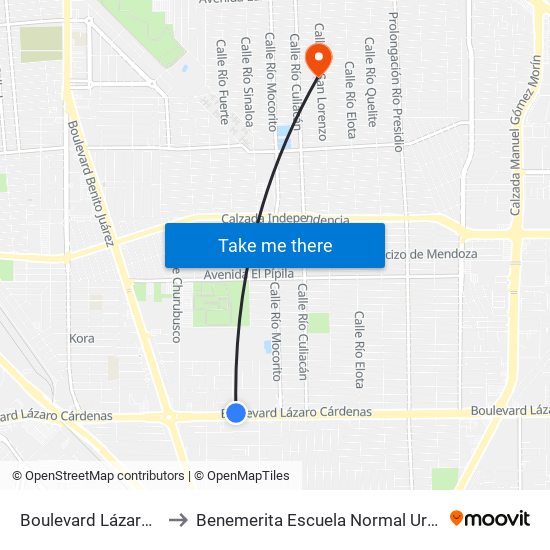 Boulevard Lázaro Cárdenas / Cuatro Ciénegas to Benemerita Escuela Normal Urbana Nocturna Del Estado Ing. Jose G. Valenzuela map