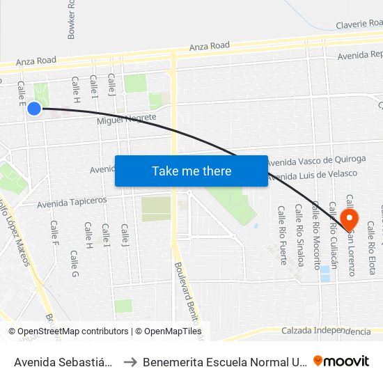 Avenida Sebastián Lerdo De Tejada / Julián Carrillo to Benemerita Escuela Normal Urbana Nocturna Del Estado Ing. Jose G. Valenzuela map