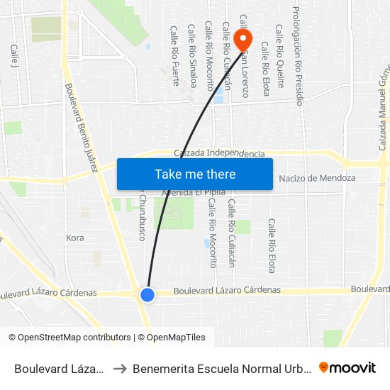 Boulevard Lázaro Cárdenas / Churubusco to Benemerita Escuela Normal Urbana Nocturna Del Estado Ing. Jose G. Valenzuela map