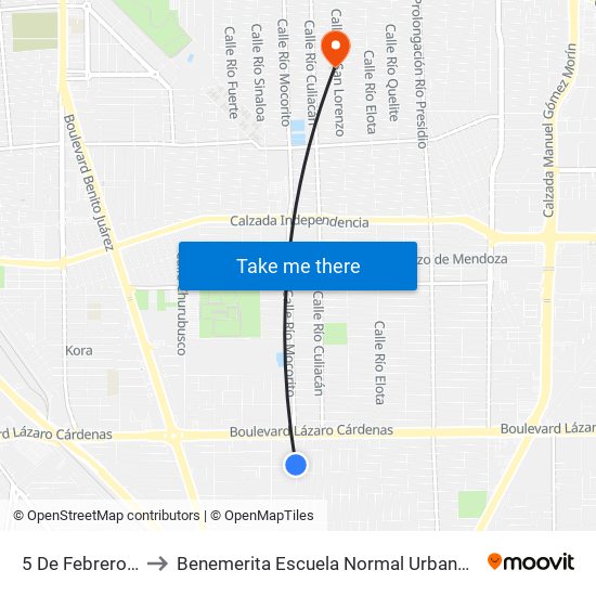 5 De Febrero / Avenida Torreón to Benemerita Escuela Normal Urbana Nocturna Del Estado Ing. Jose G. Valenzuela map