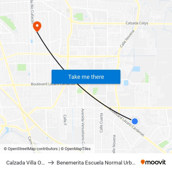 Calzada Villa Obregón / Villa Del Paseo to Benemerita Escuela Normal Urbana Nocturna Del Estado Ing. Jose G. Valenzuela map