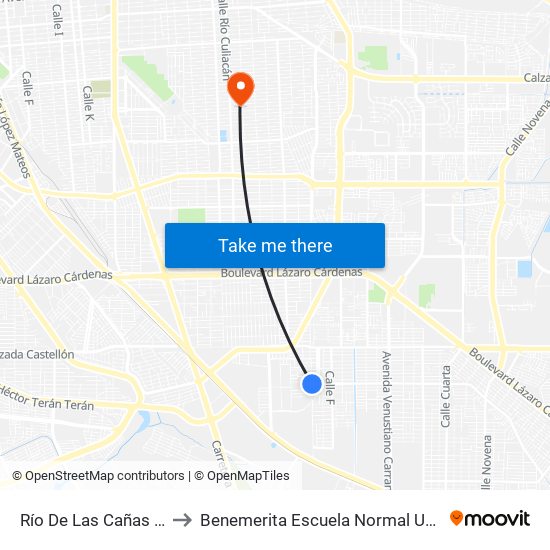 Río De Las Cañas / Avenida San Pedro Mezquital to Benemerita Escuela Normal Urbana Nocturna Del Estado Ing. Jose G. Valenzuela map