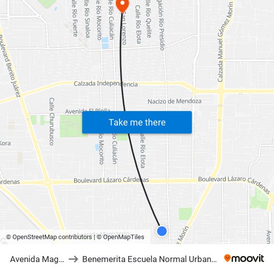 Avenida Magisterio / 8 De Mayo to Benemerita Escuela Normal Urbana Nocturna Del Estado Ing. Jose G. Valenzuela map