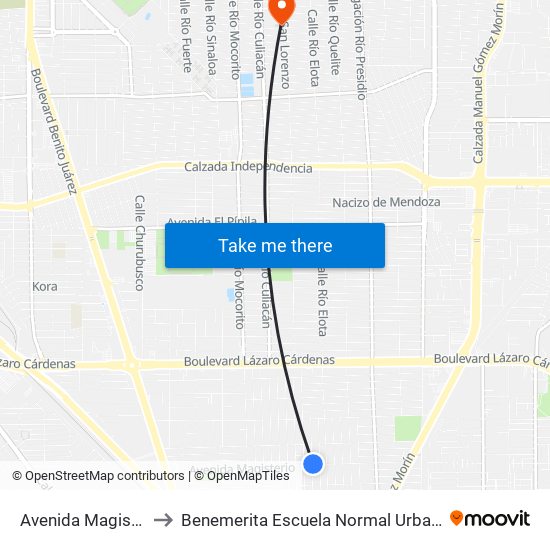 Avenida Magisterio / 11 De Noviembre to Benemerita Escuela Normal Urbana Nocturna Del Estado Ing. Jose G. Valenzuela map