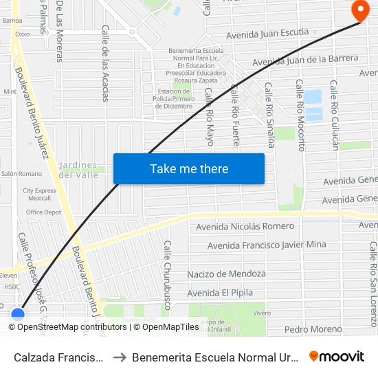 Calzada Francisco Montejano / Jesús Sigala to Benemerita Escuela Normal Urbana Nocturna Del Estado Ing. Jose G. Valenzuela map