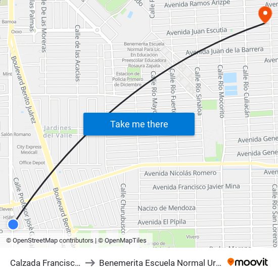 Calzada Francisco Montejano / Coaxamalucan to Benemerita Escuela Normal Urbana Nocturna Del Estado Ing. Jose G. Valenzuela map