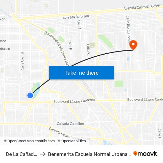 De La Cañada / De La Barranca to Benemerita Escuela Normal Urbana Nocturna Del Estado Ing. Jose G. Valenzuela map