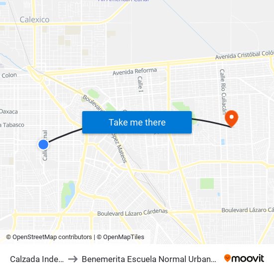 Calzada Independencia / Uxmal to Benemerita Escuela Normal Urbana Nocturna Del Estado Ing. Jose G. Valenzuela map