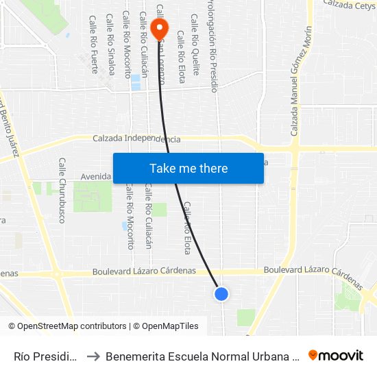 Río Presidio / Del Congreso to Benemerita Escuela Normal Urbana Nocturna Del Estado Ing. Jose G. Valenzuela map