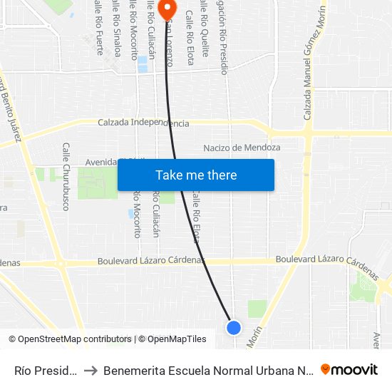 Río Presidio / Cerro Azul to Benemerita Escuela Normal Urbana Nocturna Del Estado Ing. Jose G. Valenzuela map