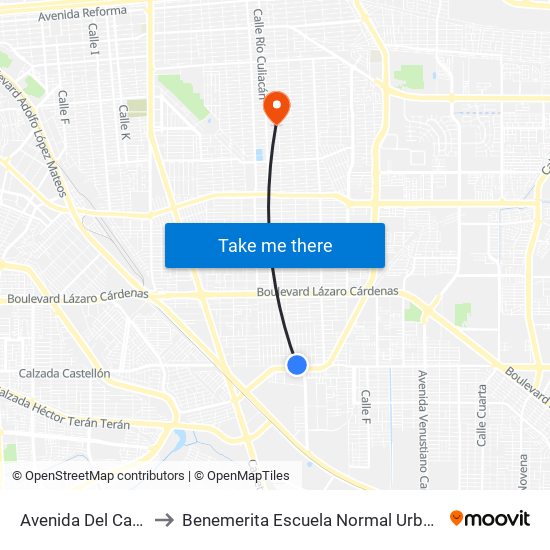 Avenida Del Cabildo / 20 De Noviembre to Benemerita Escuela Normal Urbana Nocturna Del Estado Ing. Jose G. Valenzuela map