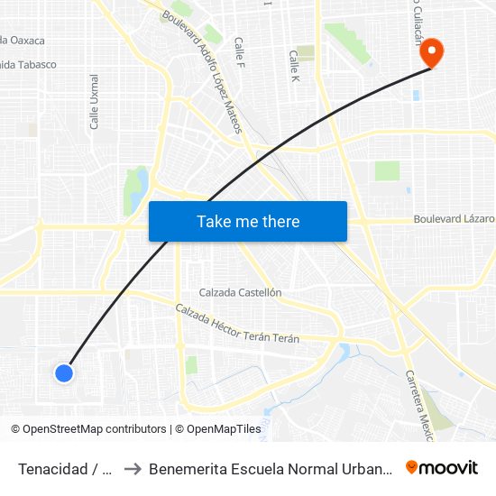 Tenacidad / Calzada Del Castillo to Benemerita Escuela Normal Urbana Nocturna Del Estado Ing. Jose G. Valenzuela map