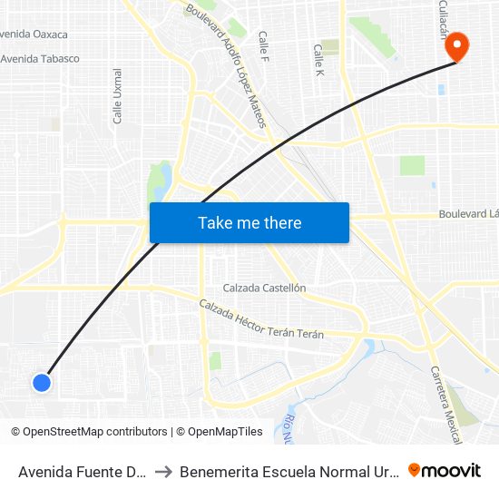 Avenida Fuente De Diana / Fuente De La Alegría to Benemerita Escuela Normal Urbana Nocturna Del Estado Ing. Jose G. Valenzuela map