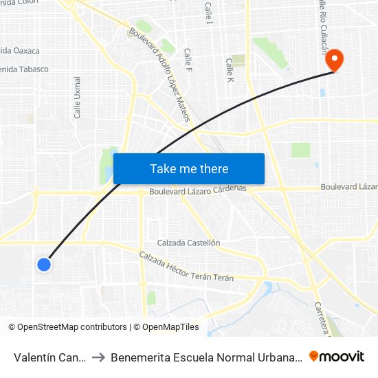 Valentín Canalizó / Federación to Benemerita Escuela Normal Urbana Nocturna Del Estado Ing. Jose G. Valenzuela map