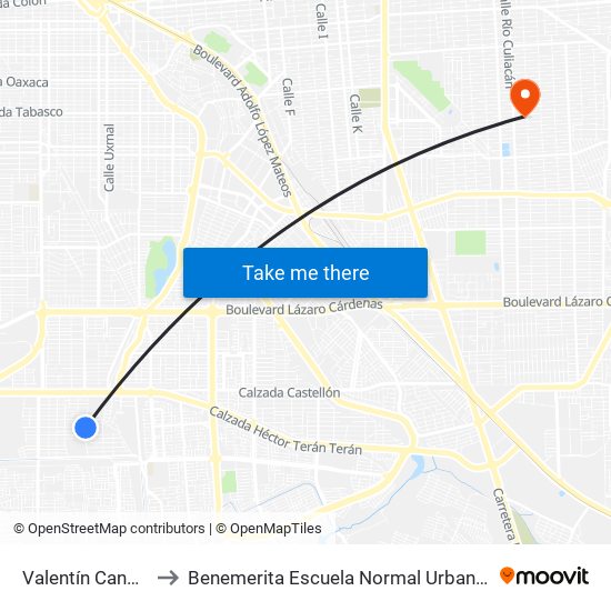 Valentín Canalizó / Los Capitanes to Benemerita Escuela Normal Urbana Nocturna Del Estado Ing. Jose G. Valenzuela map