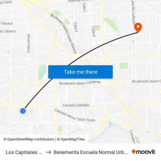 Los Capitanes / Callejón Martín Cabrera to Benemerita Escuela Normal Urbana Nocturna Del Estado Ing. Jose G. Valenzuela map