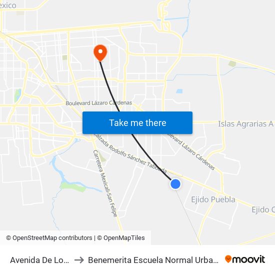 Avenida De Los Mosaicos / Huiquiño to Benemerita Escuela Normal Urbana Nocturna Del Estado Ing. Jose G. Valenzuela map