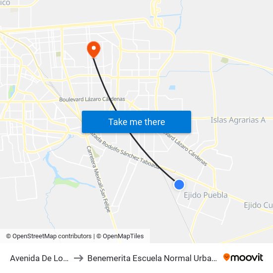 Avenida De Los Mosaicos / Lagunas to Benemerita Escuela Normal Urbana Nocturna Del Estado Ing. Jose G. Valenzuela map