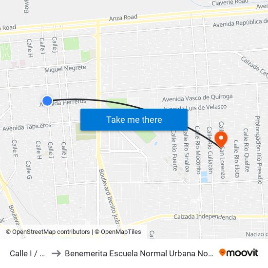 Calle I / Plateros Sur to Benemerita Escuela Normal Urbana Nocturna Del Estado Ing. Jose G. Valenzuela map