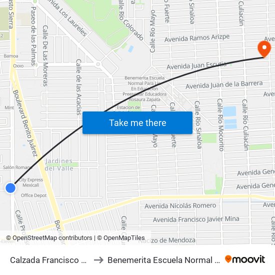 Calzada Francisco Montejano / Avenida Gabriel Mancera to Benemerita Escuela Normal Urbana Nocturna Del Estado Ing. Jose G. Valenzuela map