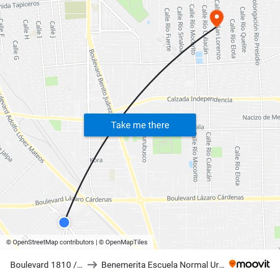 Boulevard 1810 / Calzada San Miguel El Grande to Benemerita Escuela Normal Urbana Nocturna Del Estado Ing. Jose G. Valenzuela map