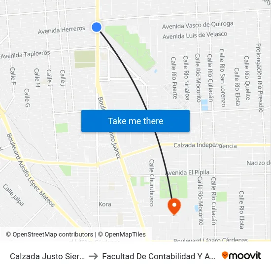 Calzada Justo Sierra, 950_1 to Facultad De Contabilidad Y Administracion map