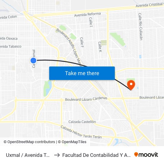 Uxmal / Avenida Tamaulipas to Facultad De Contabilidad Y Administracion map