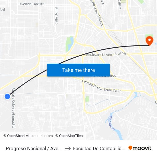Progreso Nacional / Avenida Lázaro Cárdenas to Facultad De Contabilidad Y Administracion map