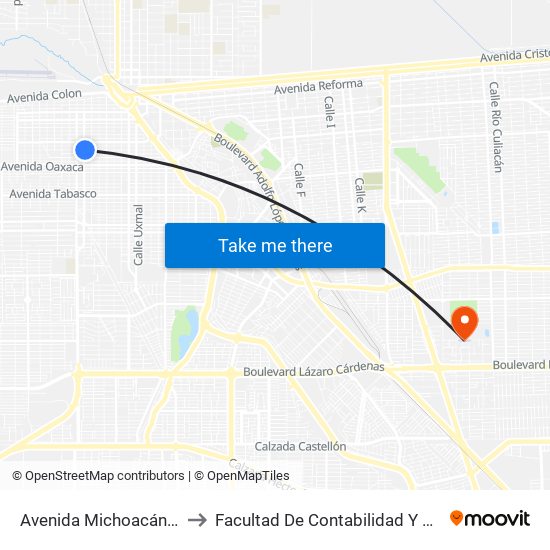 Avenida Michoacán / Cuyutlán to Facultad De Contabilidad Y Administracion map