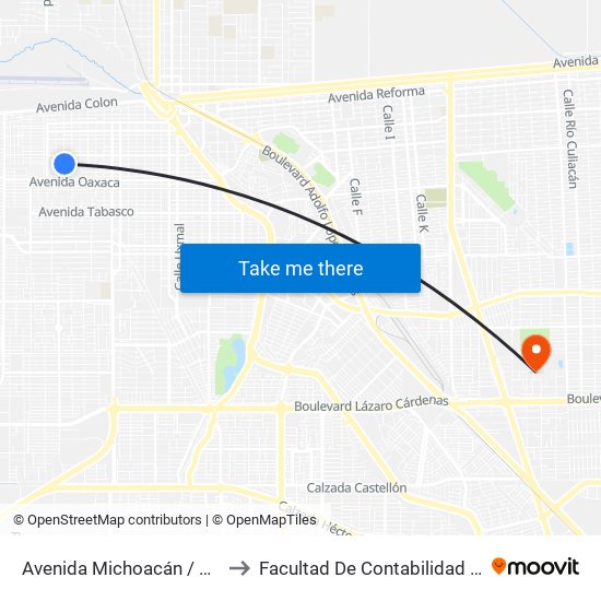 Avenida Michoacán / Bahía Calamajue to Facultad De Contabilidad Y Administracion map