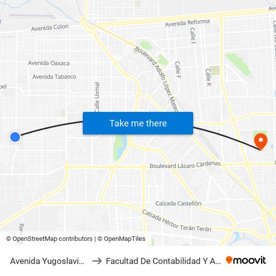 Avenida Yugoslavia / Polonia to Facultad De Contabilidad Y Administracion map