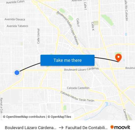 Boulevard Lázaro Cárdenas / Continente Americano to Facultad De Contabilidad Y Administracion map