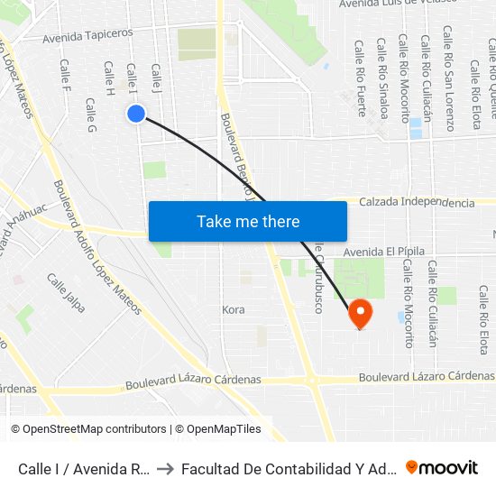 Calle I / Avenida Relojeros to Facultad De Contabilidad Y Administracion map