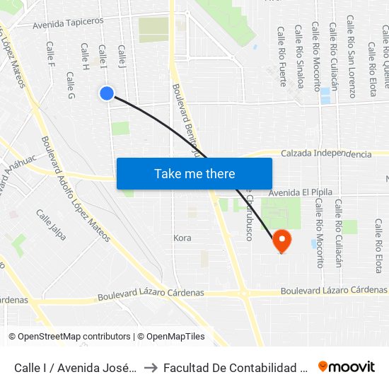 Calle I / Avenida José Sánchez Islas to Facultad De Contabilidad Y Administracion map