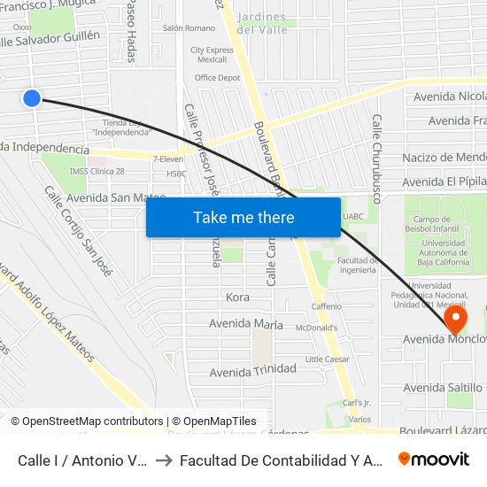 Calle I / Antonio Villanueva to Facultad De Contabilidad Y Administracion map