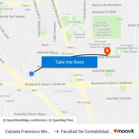 Calzada Francisco Montejano / Victoria to Facultad De Contabilidad Y Administracion map