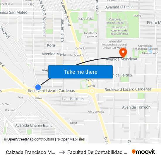 Calzada Francisco Montejano / Zita to Facultad De Contabilidad Y Administracion map