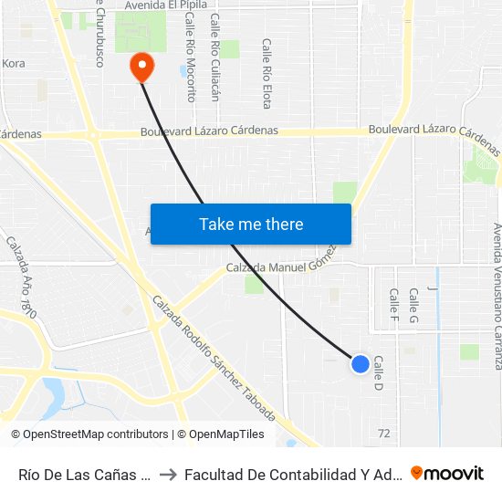 Río De Las Cañas / Calle A to Facultad De Contabilidad Y Administracion map