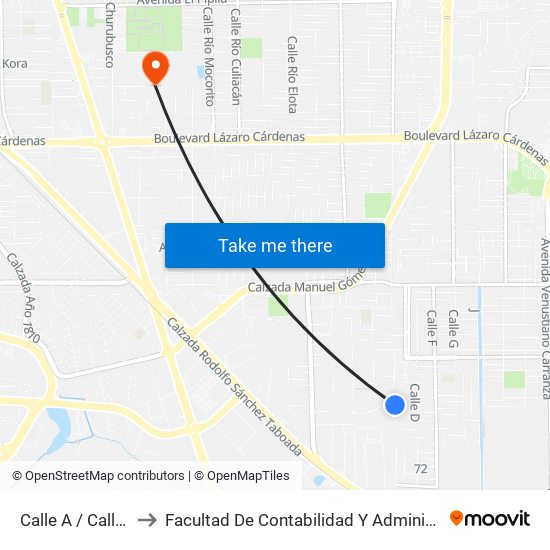 Calle A / Calle 81 to Facultad De Contabilidad Y Administracion map