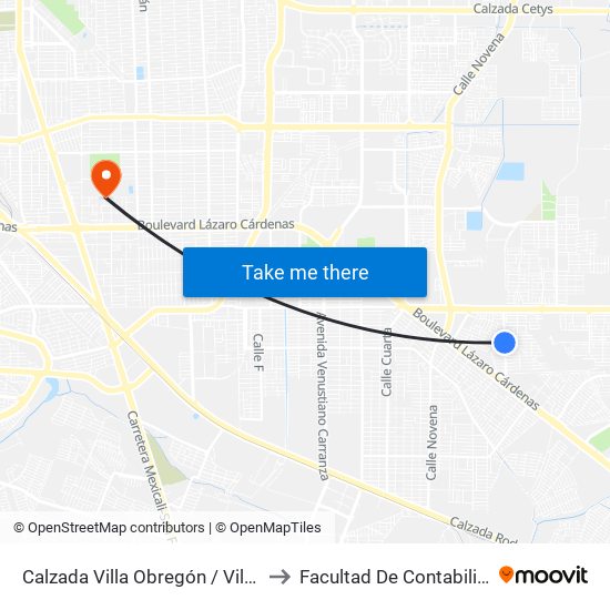 Calzada Villa Obregón / Villa De Moctezuma Poniente to Facultad De Contabilidad Y Administracion map