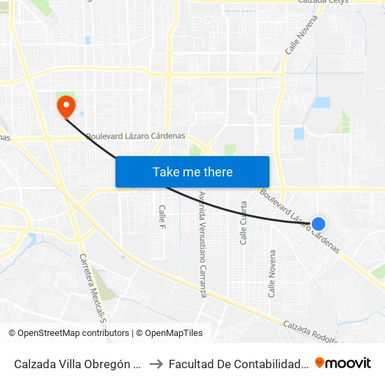 Calzada Villa Obregón / Villa Encantada to Facultad De Contabilidad Y Administracion map