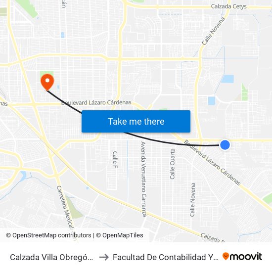 Calzada Villa Obregón / Río Congo to Facultad De Contabilidad Y Administracion map