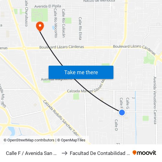 Calle F / Avenida San Pedro Mezquital to Facultad De Contabilidad Y Administracion map