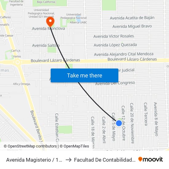 Avenida Magisterio / 16 De Septiembre to Facultad De Contabilidad Y Administracion map