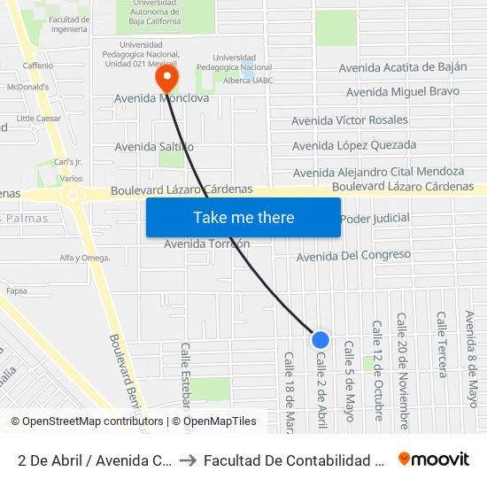 2 De Abril / Avenida Constituyentes to Facultad De Contabilidad Y Administracion map