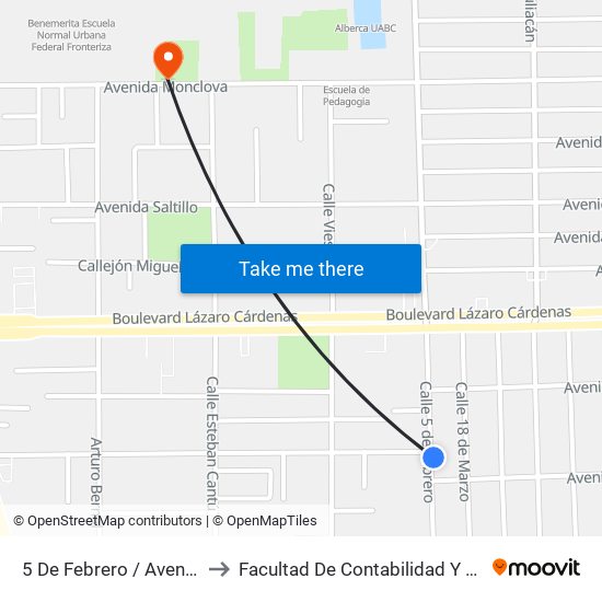 5 De Febrero / Avenida Torreón to Facultad De Contabilidad Y Administracion map