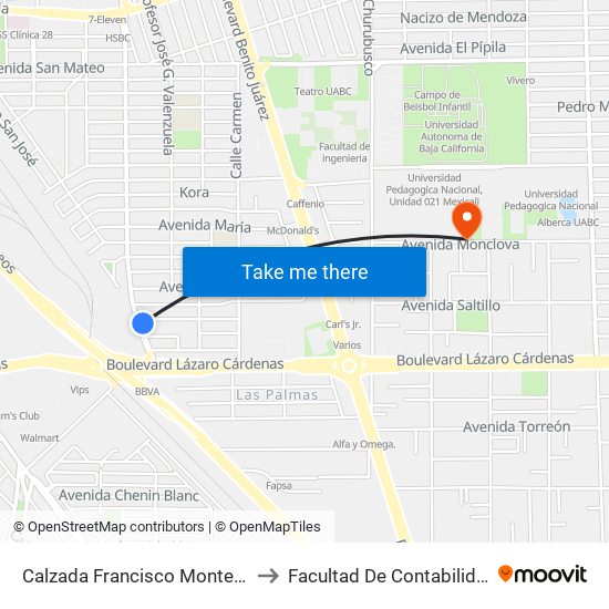 Calzada Francisco Montejano / Avenida Victoria to Facultad De Contabilidad Y Administracion map